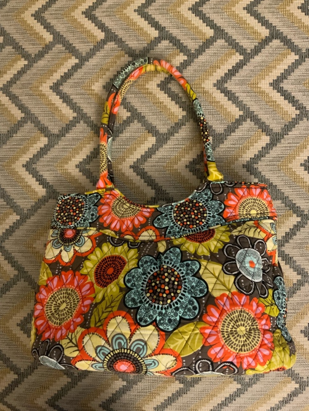 Vera Bradley Floral Quilted Shoulder Bag in Orange, Yellow & Blue